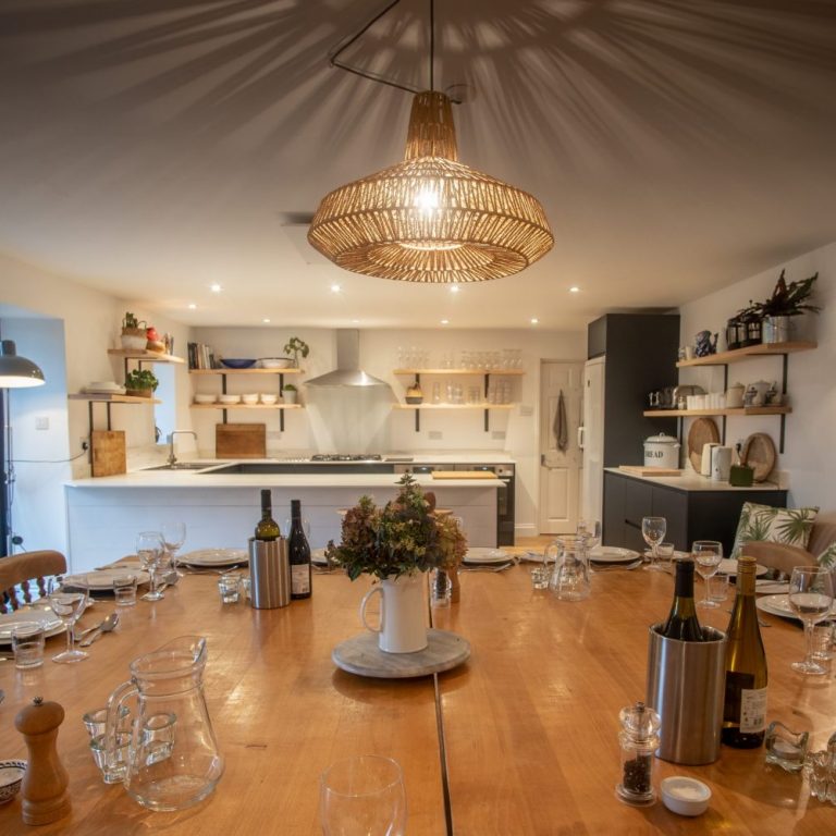 dining table and kitchen