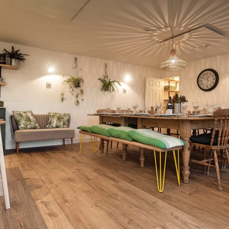 Breakfast bar, sofa and dining table